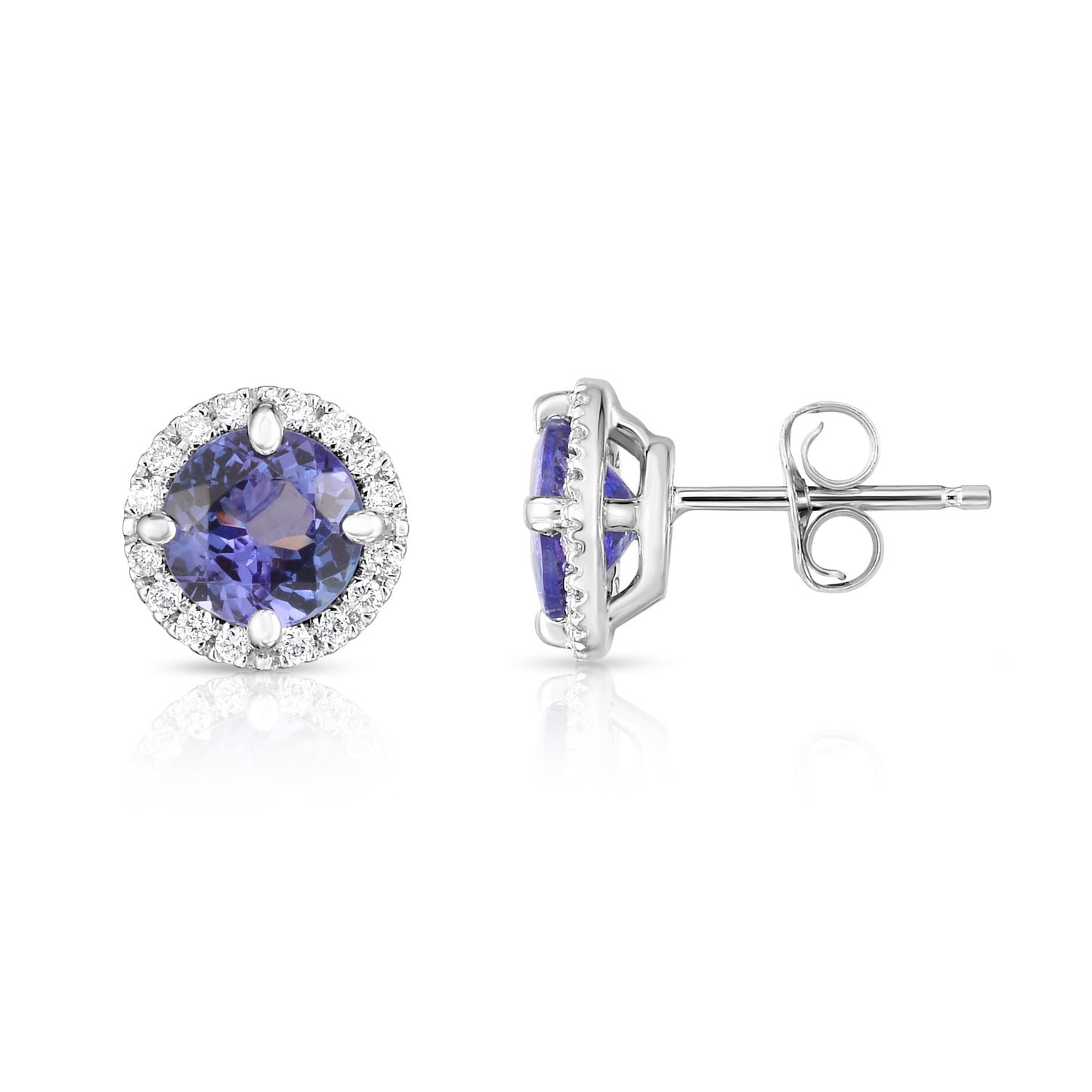 Gemstone & 0.17Ct Diamond Halo Stud Earrings in 14K White Gold