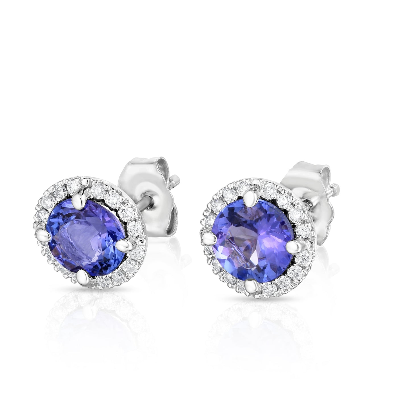 Gemstone & 0.17Ct Diamond Halo Stud Earrings in 14K White Gold