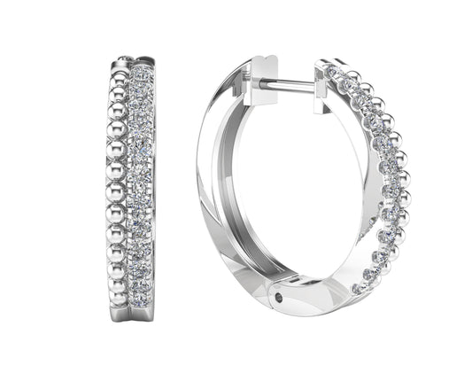 0.35Ct Diamond Bead Huggie Hoop Earring in 14K Gold