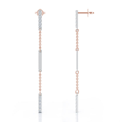0.35Ct Diamond & Gold Bar Chain Station Earrings in 14K Gold