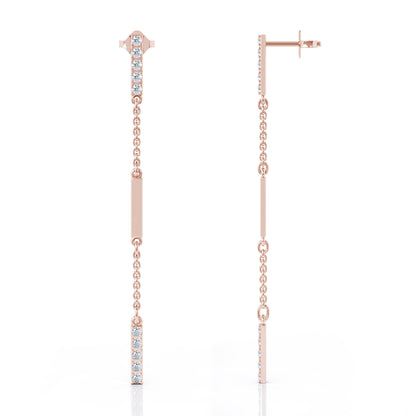 0.35Ct Diamond & Gold Bar Chain Station Earrings in 14K Gold