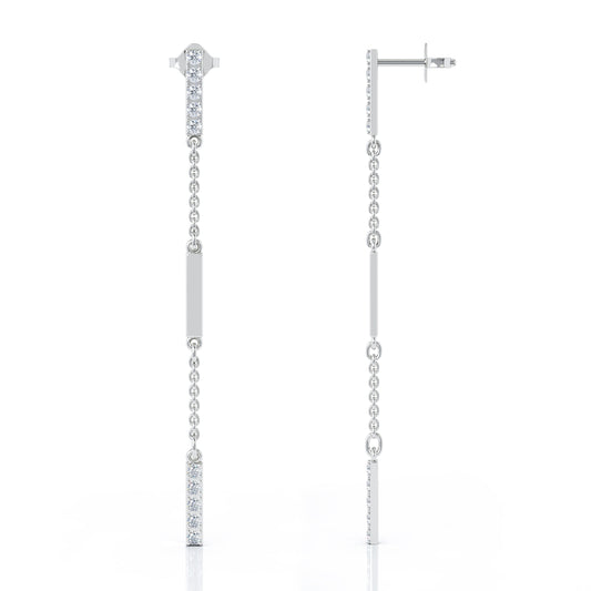 0.35Ct Diamond & Gold Bar Chain Station Earrings in 14K Gold