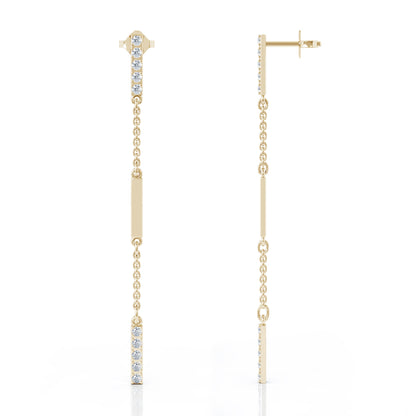 0.35Ct Diamond & Gold Bar Chain Station Earrings in 14K Gold