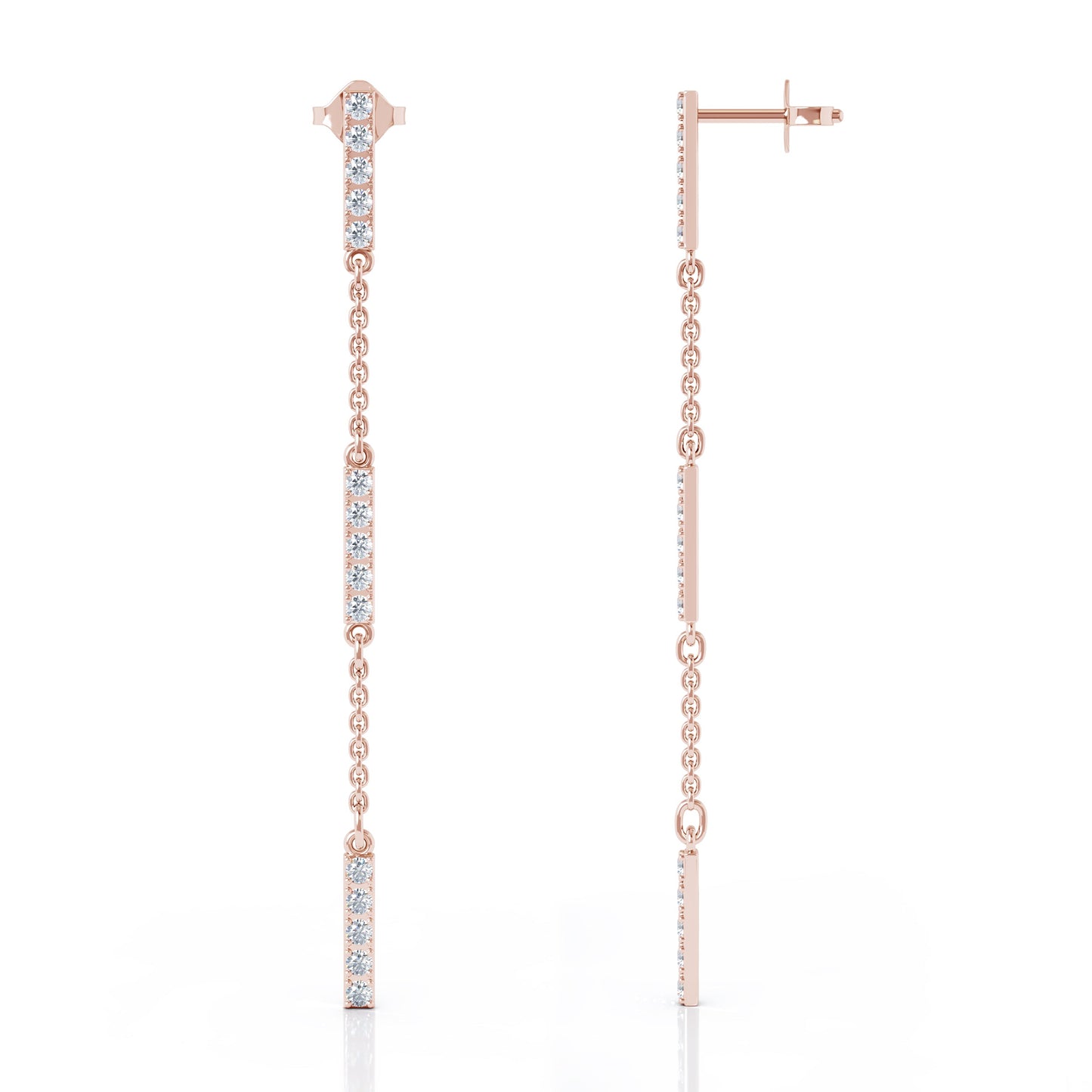 0.50Ct Diamond Bar Chain Station Earrings in 14K Gold