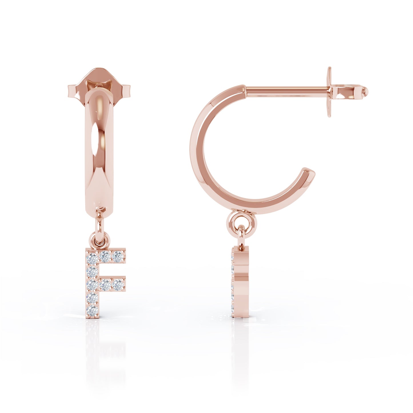Diamond Alphabet Initial Charm Huggie Earrings Sold As Half Pair in 14K Gold