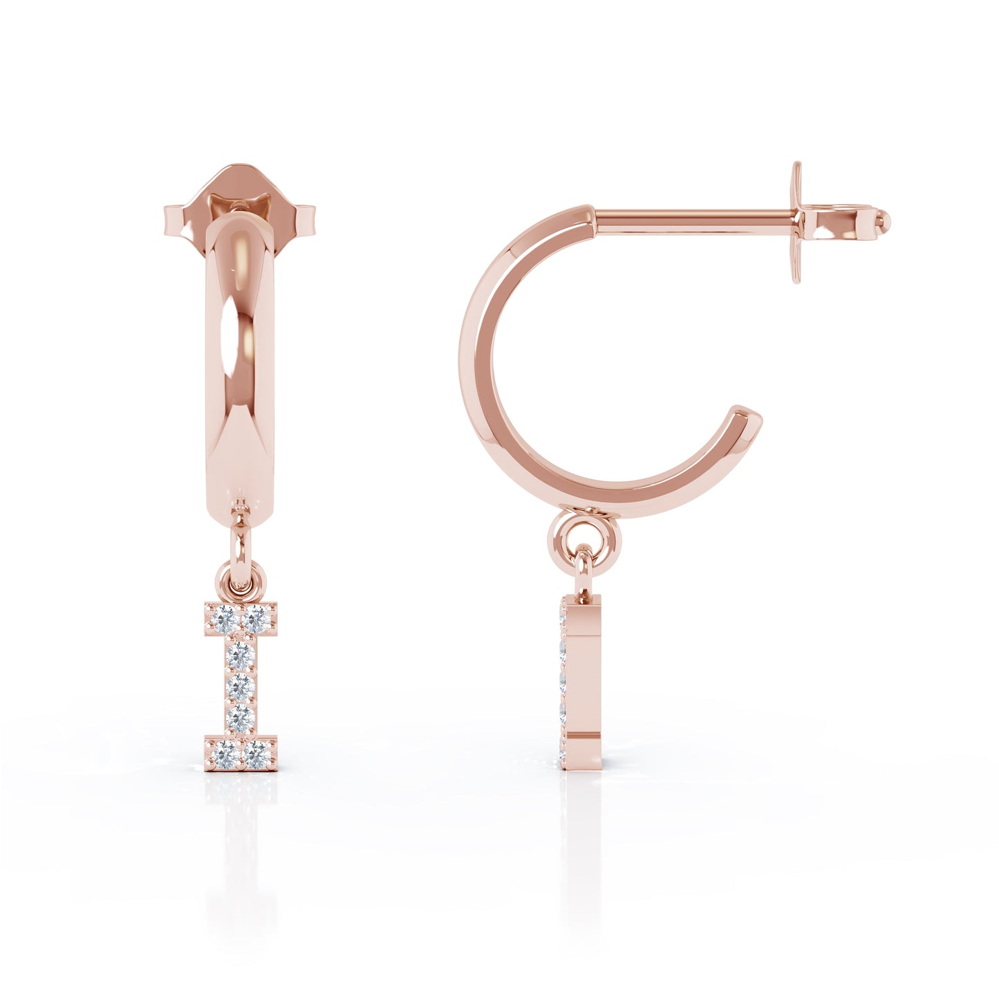Diamond Alphabet Initial Charm Huggie Earrings Sold As Half Pair in 14K Gold