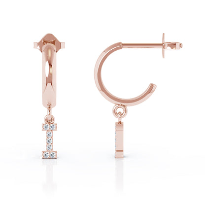 Diamond Alphabet Initial Charm Huggie Earrings Sold As Half Pair in 14K Gold