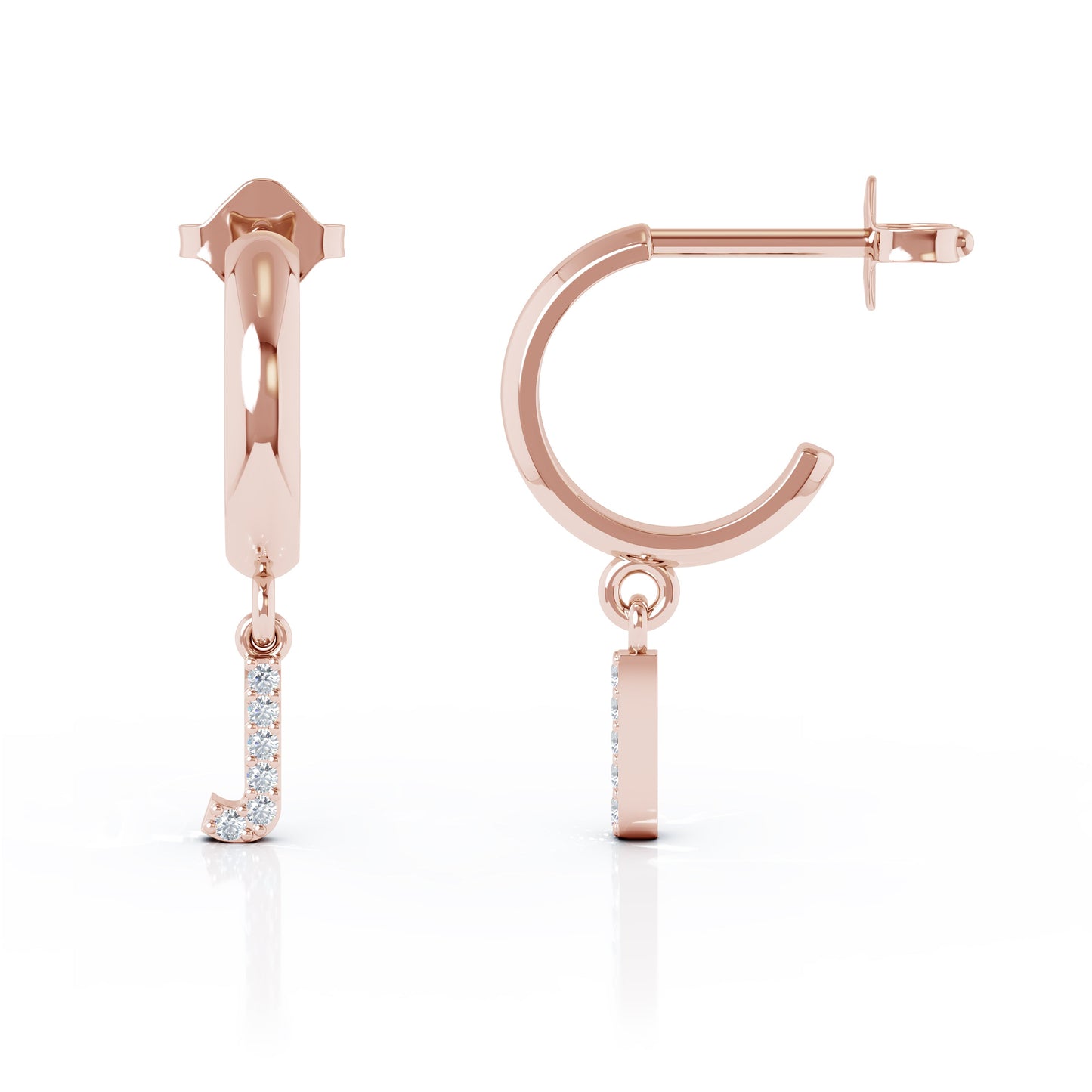 Diamond Alphabet Initial Charm Huggie Earrings Sold As Half Pair in 14K Gold