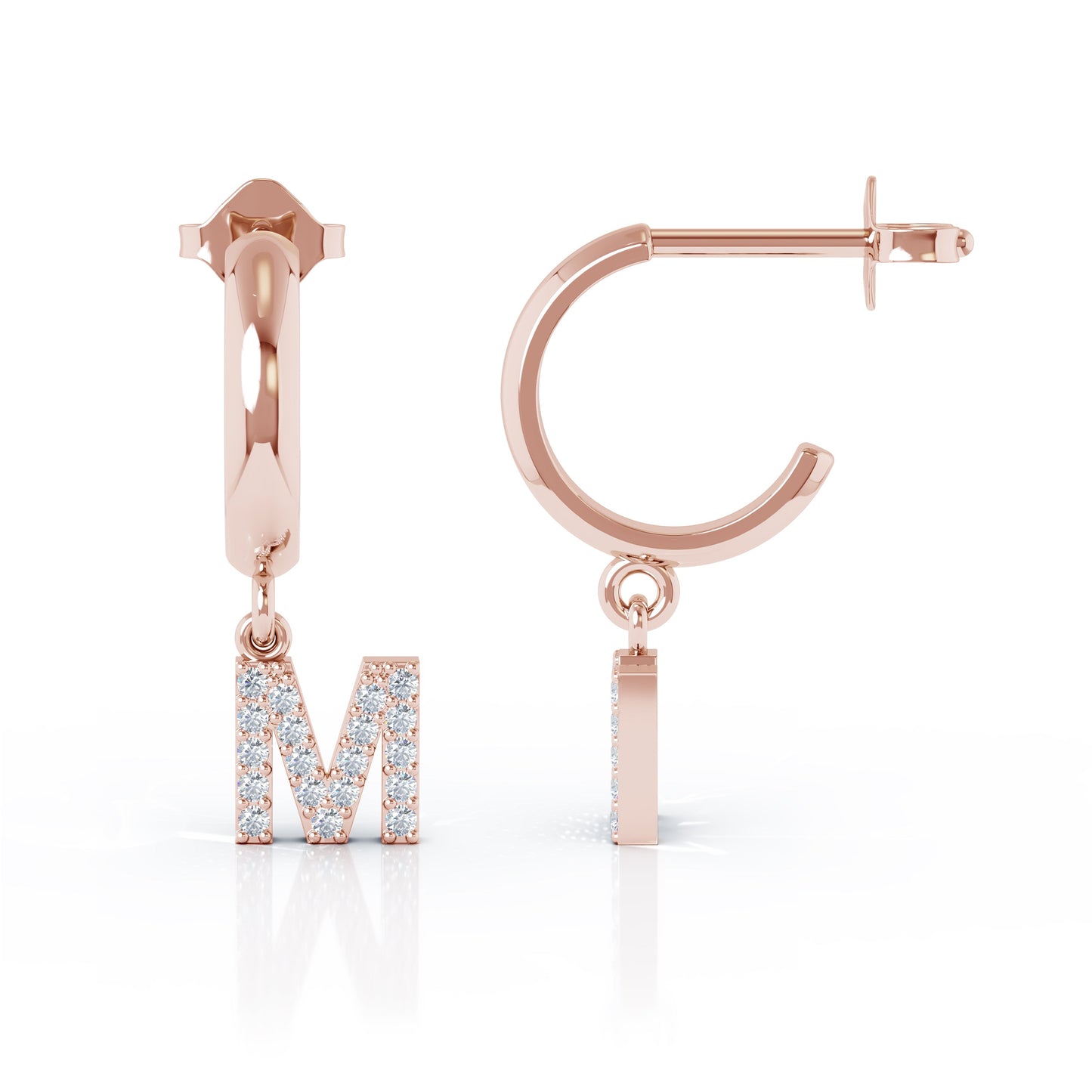 Diamond Alphabet Initial Charm Huggie Earrings Sold As Half Pair in 14K Gold