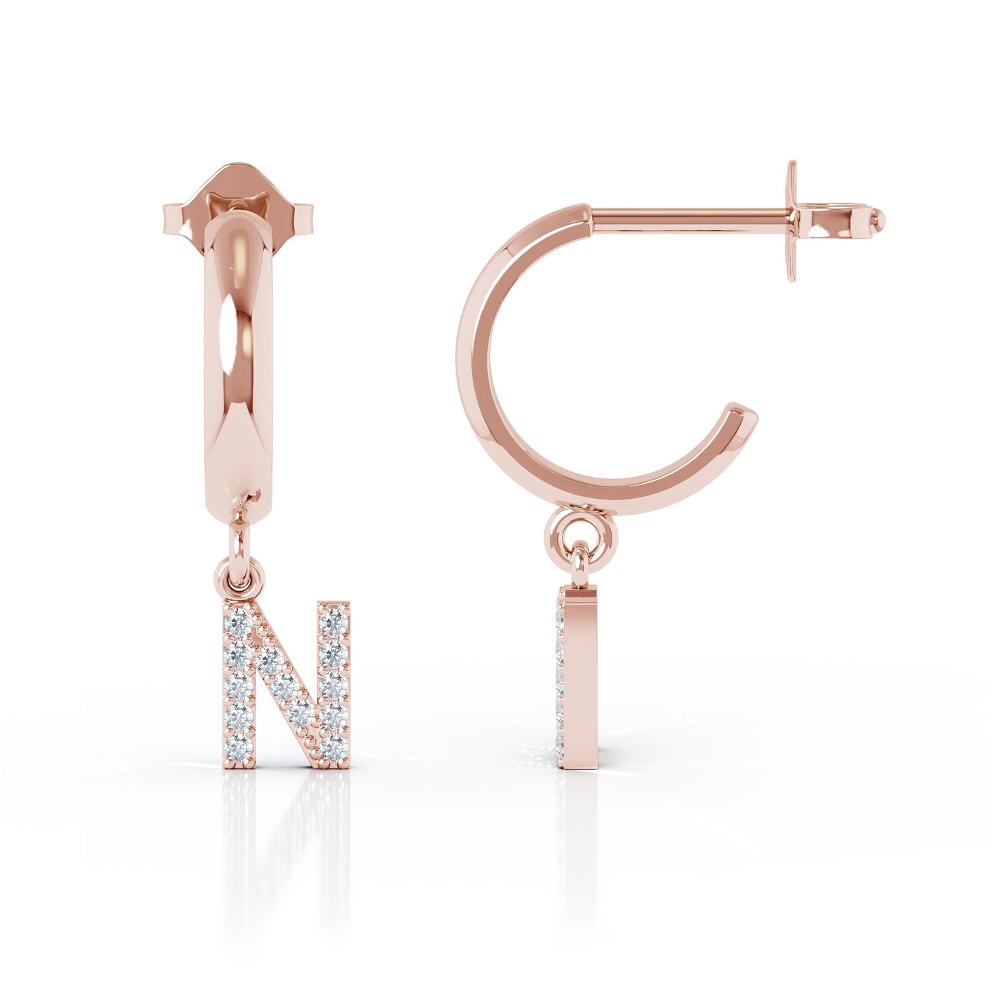 Diamond Alphabet Initial Charm Huggie Earrings Sold As Half Pair in 14K Gold