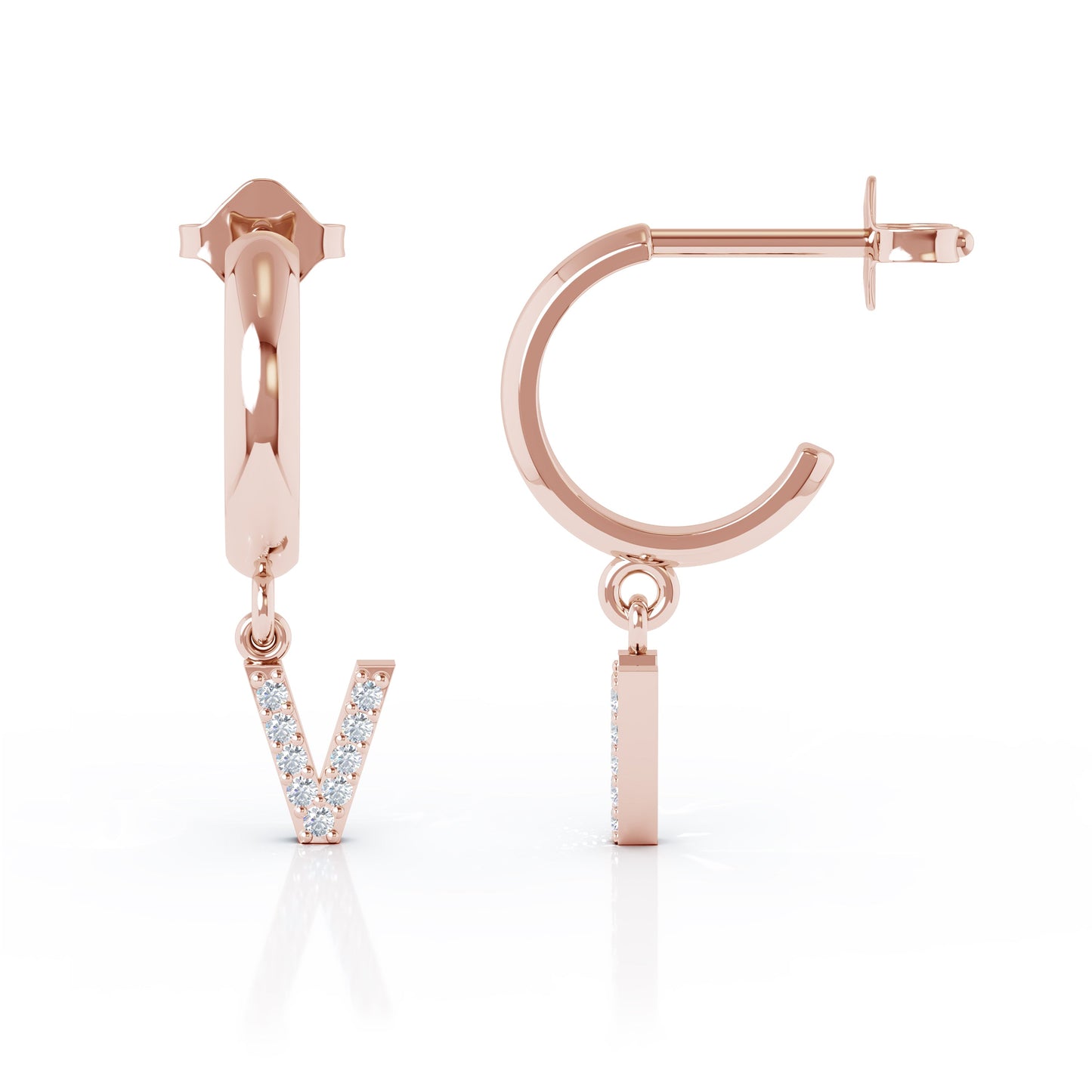 Diamond Alphabet Initial Charm Huggie Earrings Sold As Half Pair in 14K Gold