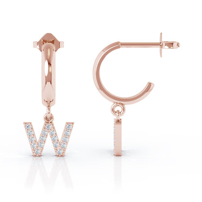 Diamond Alphabet Initial Charm Huggie Earrings Sold As Half Pair in 14K Gold