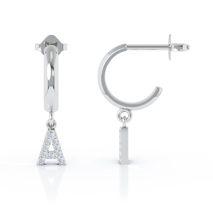 Diamond Alphabet Initial Charm Huggie Earrings Sold As Half Pair in 14K Gold