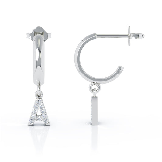 Diamond Alphabet Initial Charm Huggie Earrings Sold As Half Pair in 14K Gold