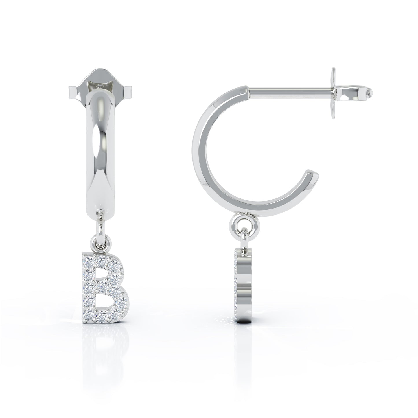Diamond Alphabet Initial Charm Huggie Earrings Sold As Half Pair in 14K Gold