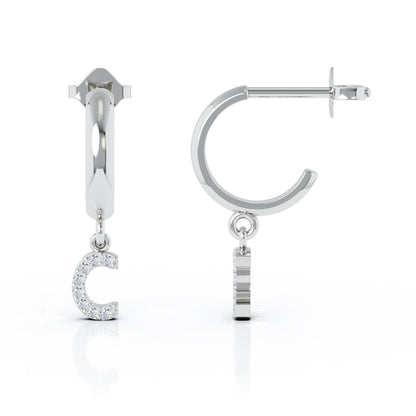 Diamond Alphabet Initial Charm Huggie Earrings Sold As Half Pair in 14K Gold