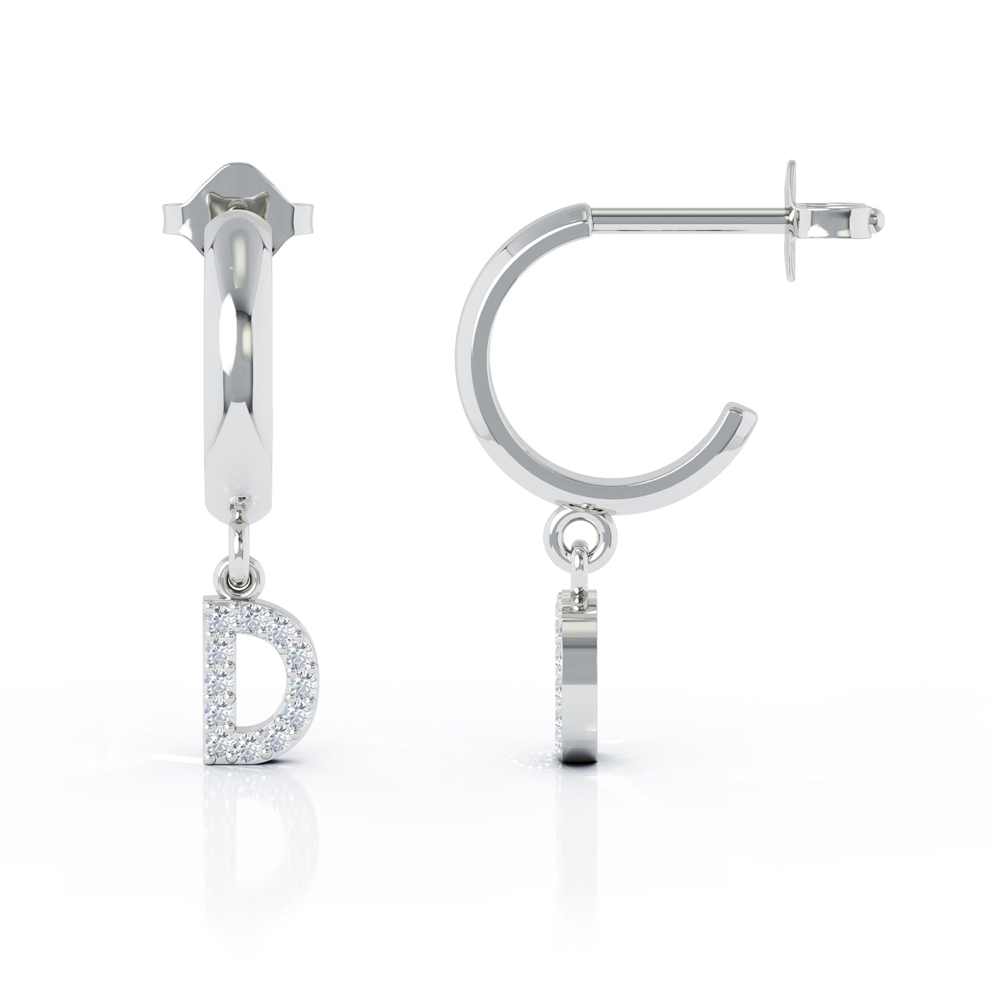 Diamond Alphabet Initial Charm Huggie Earrings Sold As Half Pair in 14K Gold