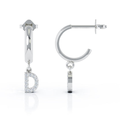 Diamond Alphabet Initial Charm Huggie Earrings Sold As Half Pair in 14K Gold