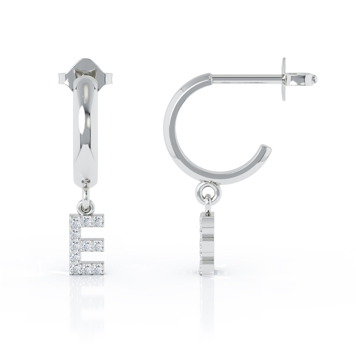 Diamond Alphabet Initial Charm Huggie Earrings Sold As Half Pair in 14K Gold
