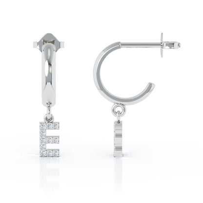 Diamond Alphabet Initial Charm Huggie Earrings Sold As Half Pair in 14K Gold