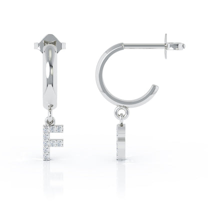 Diamond Alphabet Initial Charm Huggie Earrings Sold As Half Pair in 14K Gold