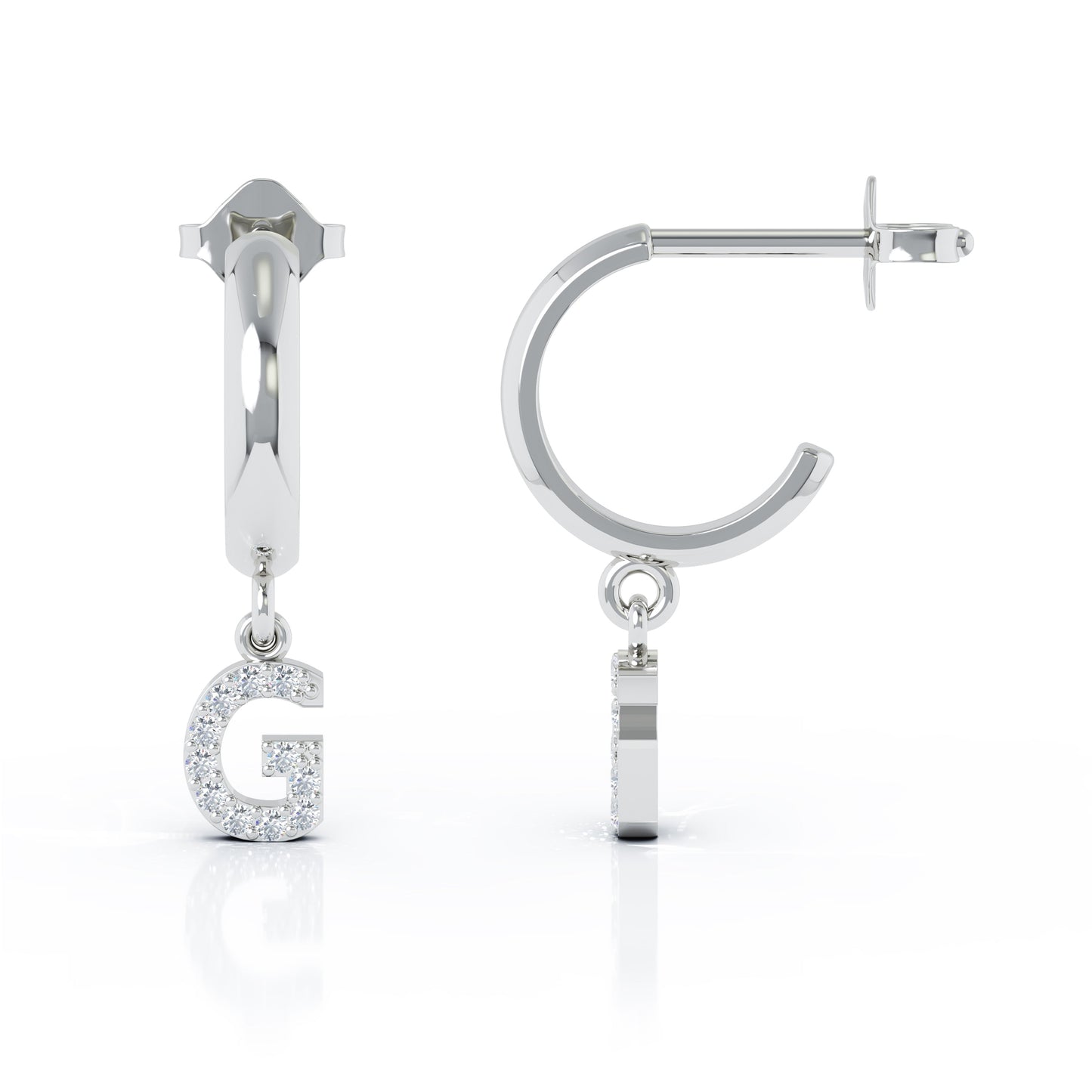 Diamond Alphabet Initial Charm Huggie Earrings Sold As Half Pair in 14K Gold