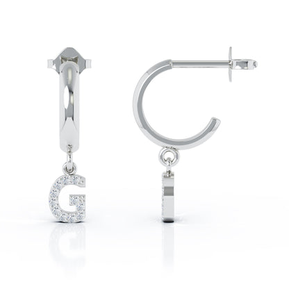 Diamond Alphabet Initial Charm Huggie Earrings Sold As Half Pair in 14K Gold