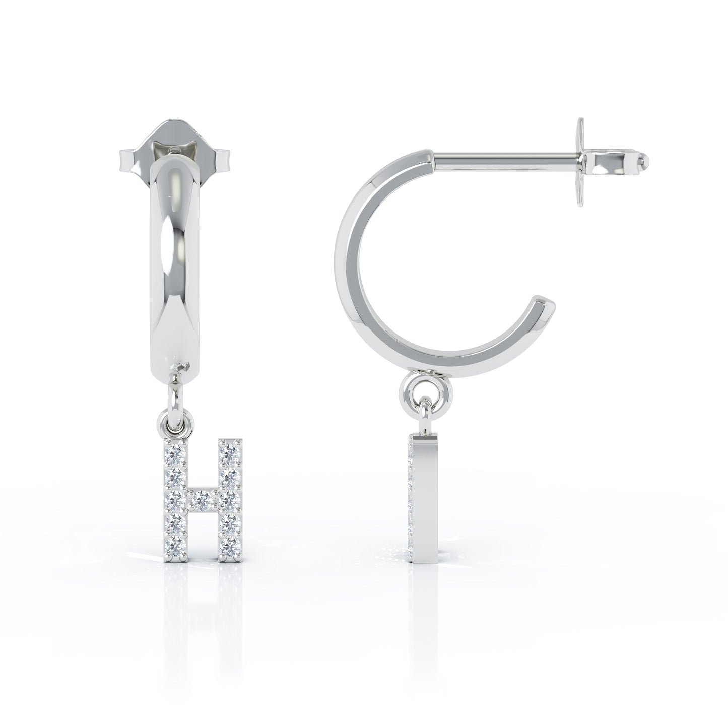 Diamond Alphabet Initial Charm Huggie Earrings Sold As Half Pair in 14K Gold