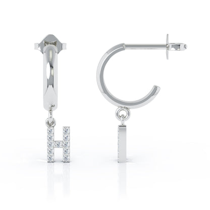Diamond Alphabet Initial Charm Huggie Earrings Sold As Half Pair in 14K Gold