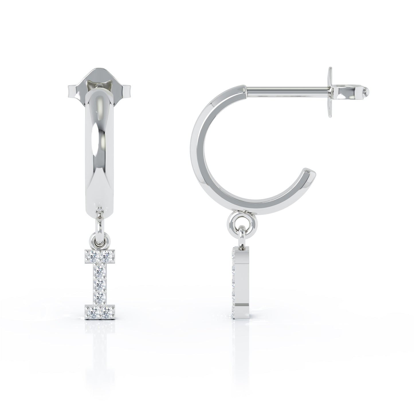 Diamond Alphabet Initial Charm Huggie Earrings Sold As Half Pair in 14K Gold
