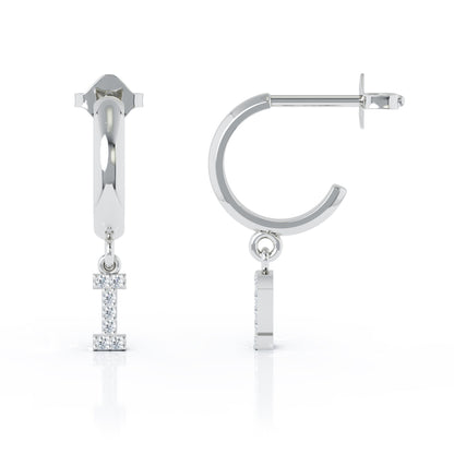 Diamond Alphabet Initial Charm Huggie Earrings Sold As Half Pair in 14K Gold