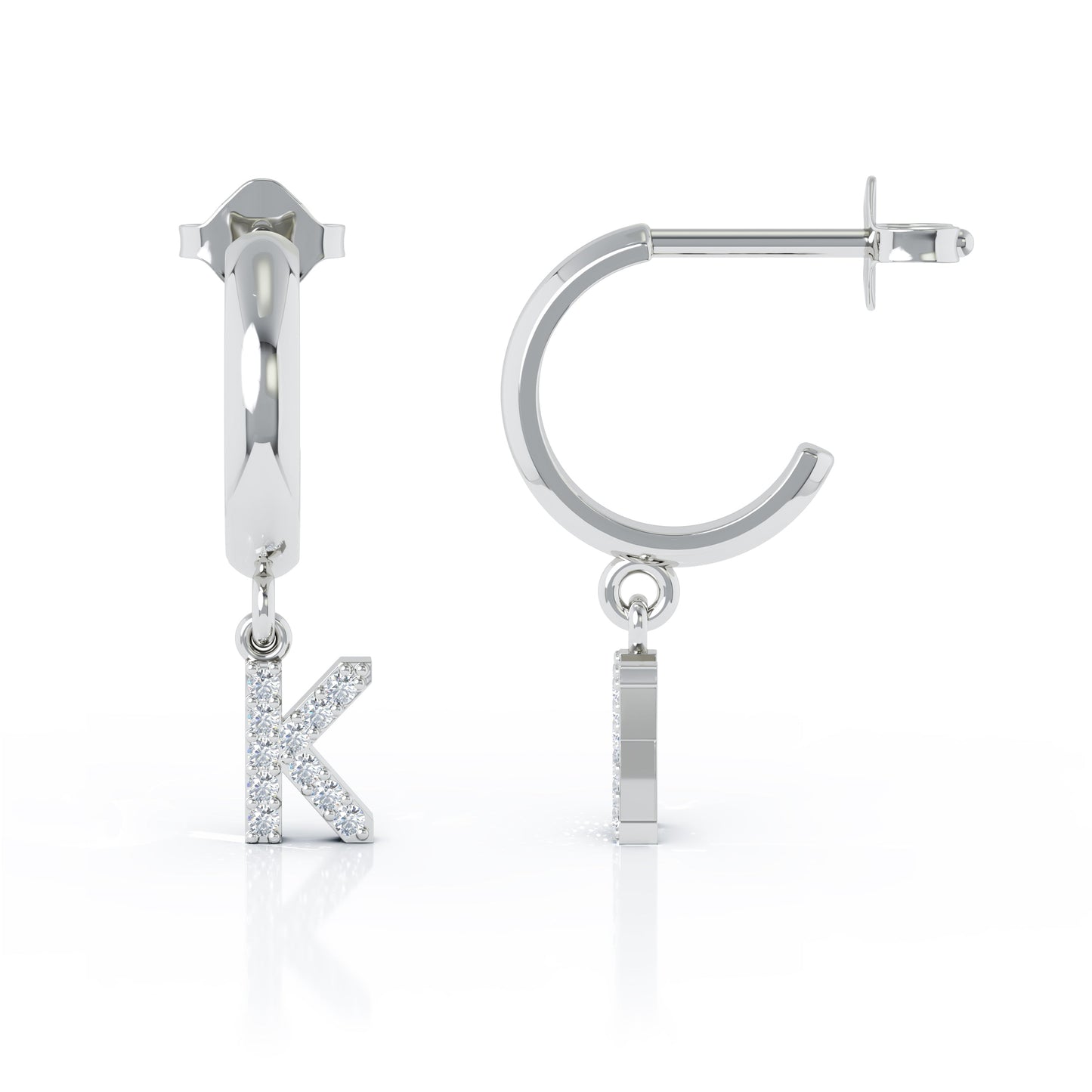 Diamond Alphabet Initial Charm Huggie Earrings Sold As Half Pair in 14K Gold
