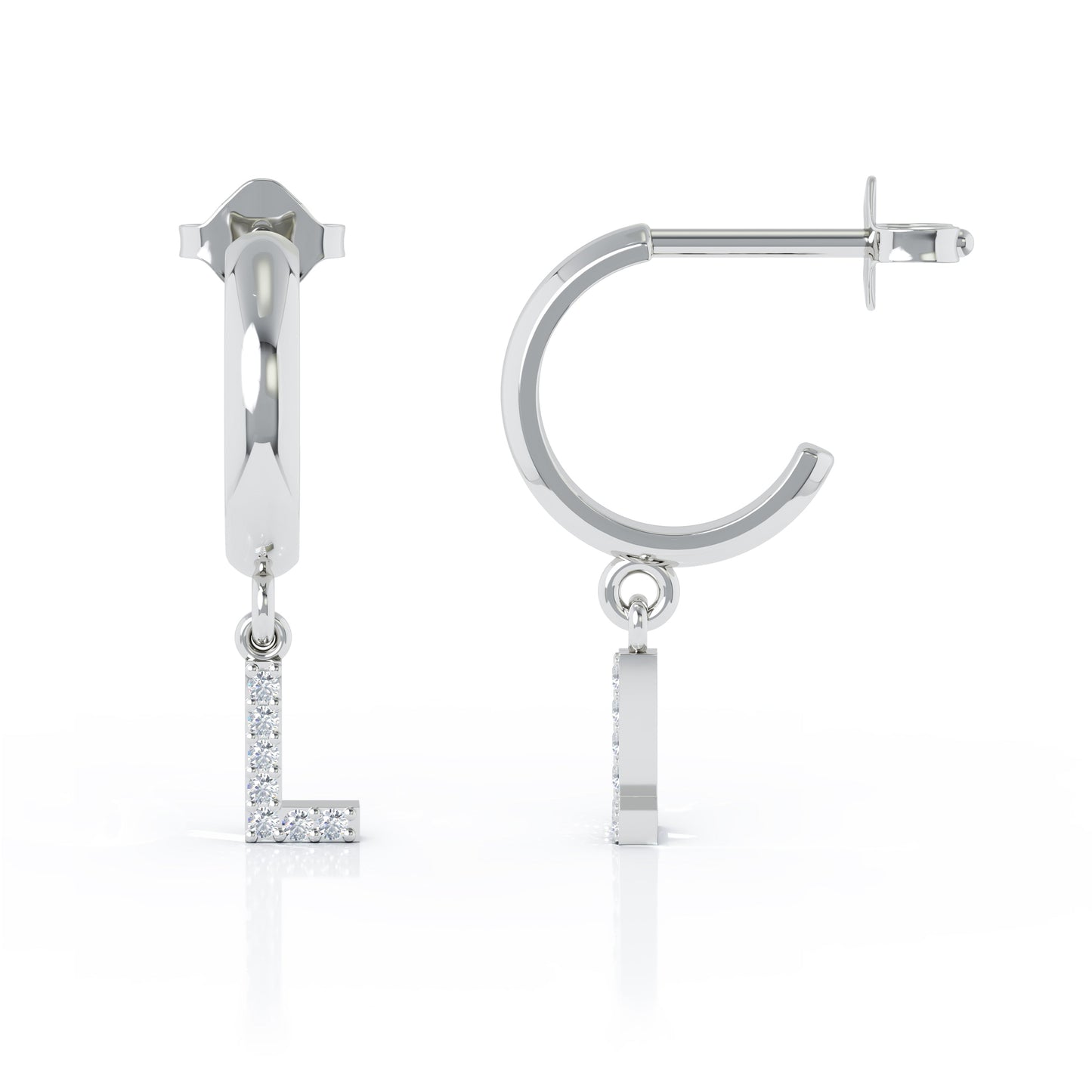 Diamond Alphabet Initial Charm Huggie Earrings Sold As Half Pair in 14K Gold