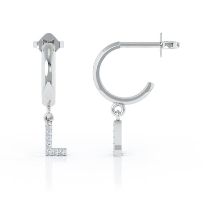 Diamond Alphabet Initial Charm Huggie Earrings Sold As Half Pair in 14K Gold