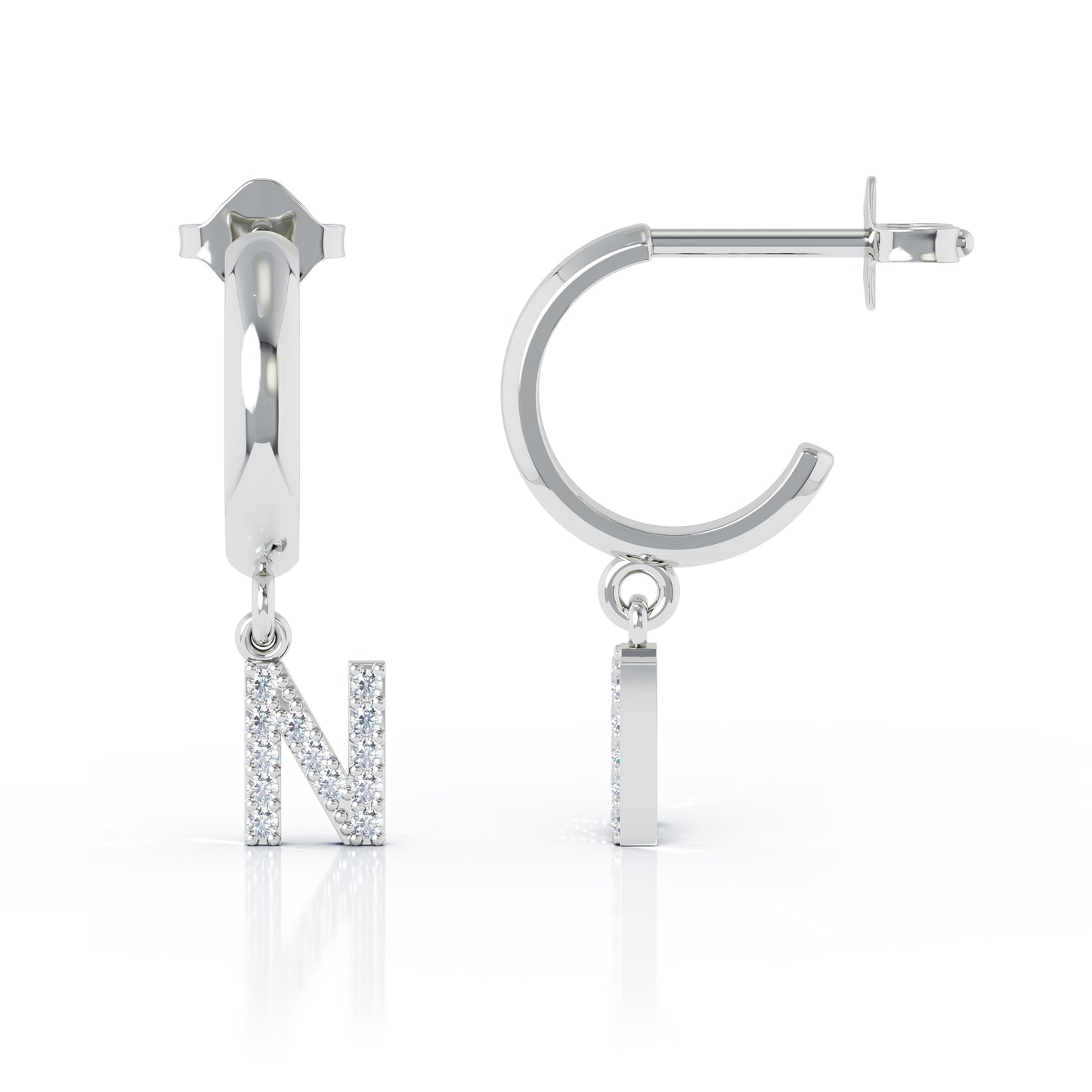Diamond Alphabet Initial Charm Huggie Earrings Sold As Half Pair in 14K Gold