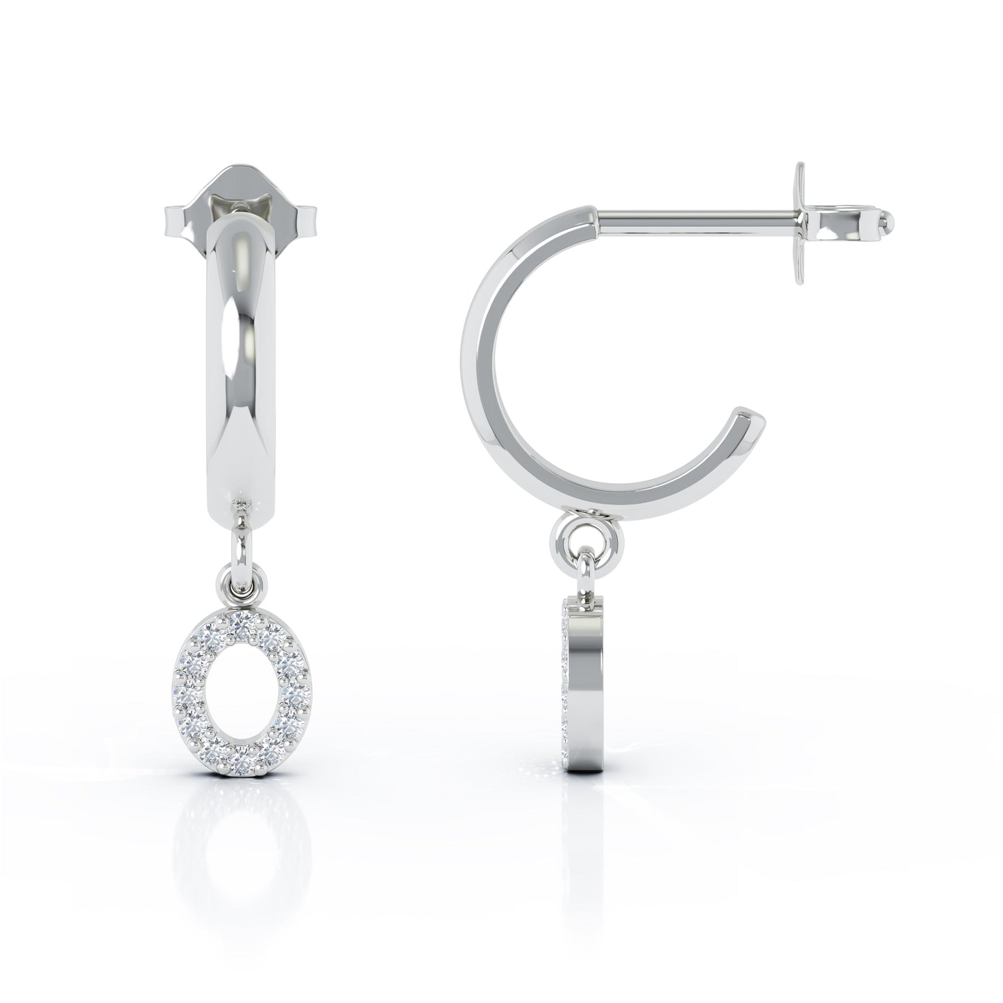 Diamond Alphabet Initial Charm Huggie Earrings Sold As Half Pair in 14K Gold