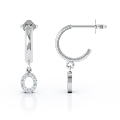Diamond Alphabet Initial Charm Huggie Earrings Sold As Half Pair in 14K Gold