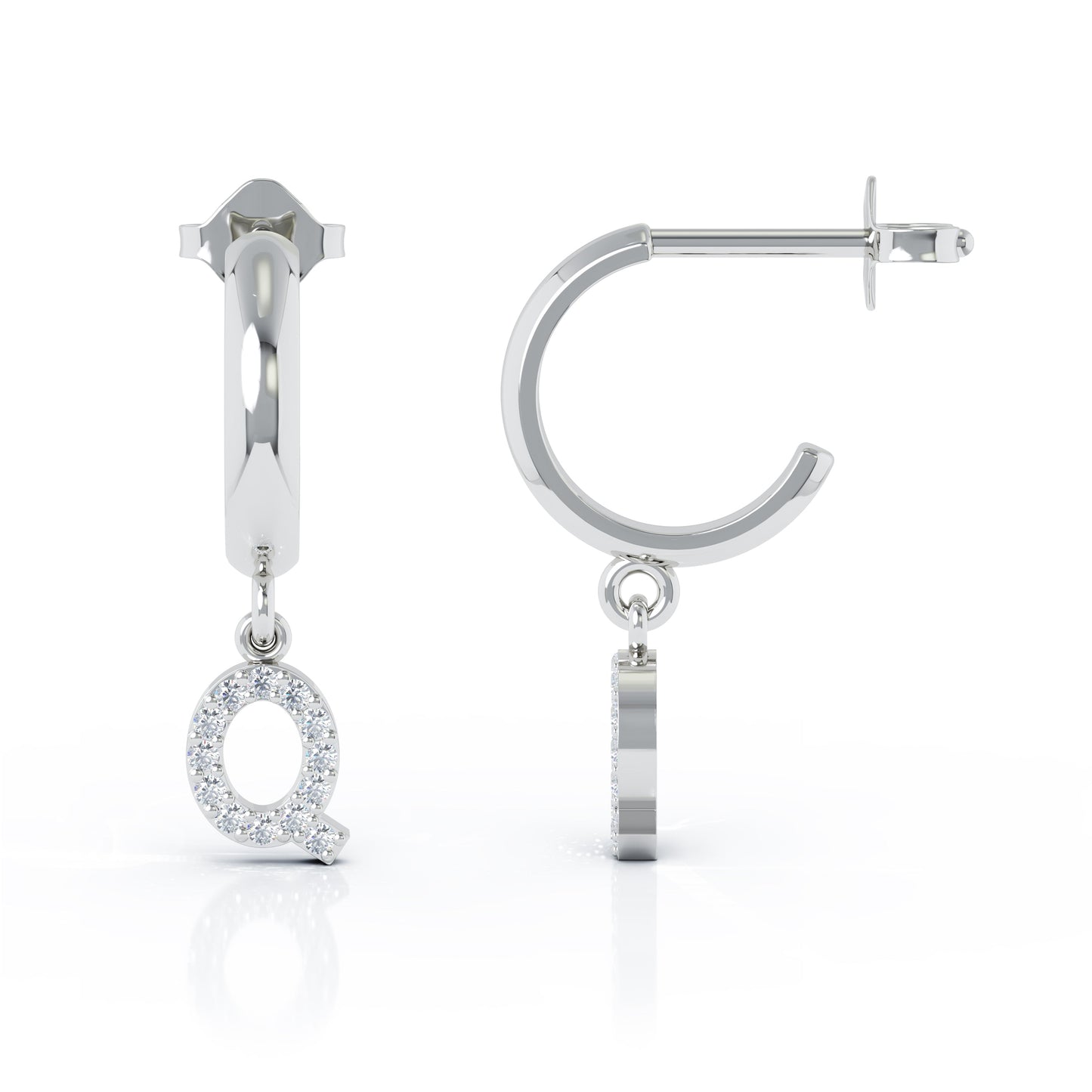 Diamond Alphabet Initial Charm Huggie Earrings Sold As Half Pair in 14K Gold