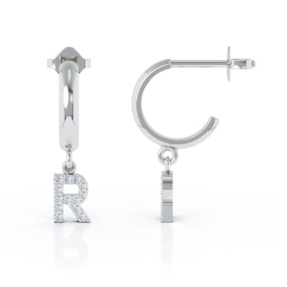 Diamond Alphabet Initial Charm Huggie Earrings Sold As Half Pair in 14K Gold