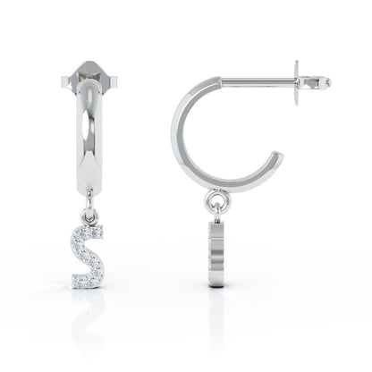 Diamond Alphabet Initial Charm Huggie Earrings Sold As Half Pair in 14K Gold