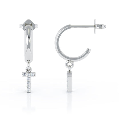 Diamond Alphabet Initial Charm Huggie Earrings Sold As Half Pair in 14K Gold