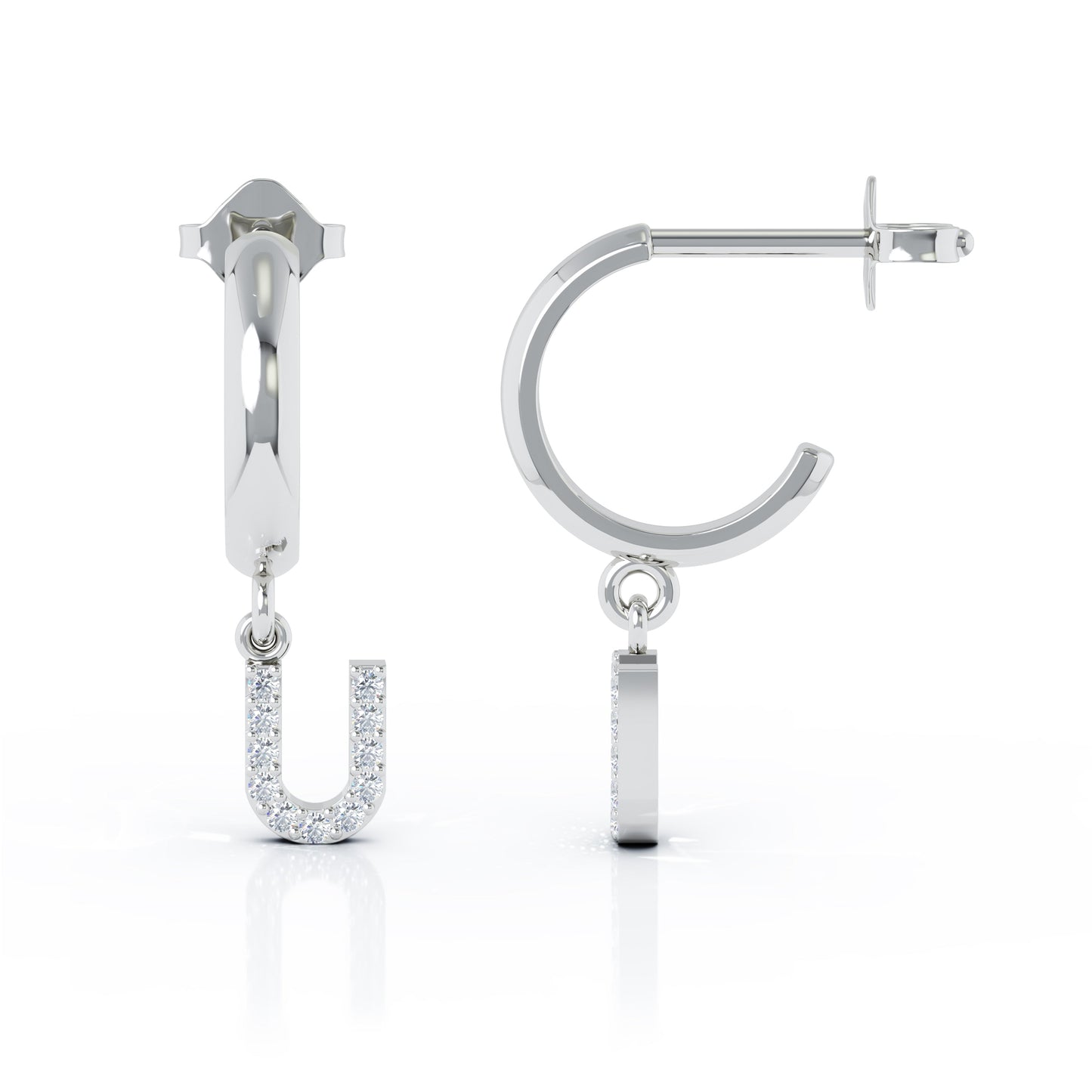 Diamond Alphabet Initial Charm Huggie Earrings Sold As Half Pair in 14K Gold