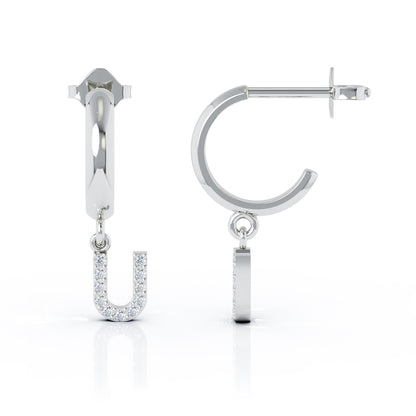 Diamond Alphabet Initial Charm Huggie Earrings Sold As Half Pair in 14K Gold