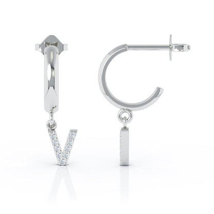 Diamond Alphabet Initial Charm Huggie Earrings Sold As Half Pair in 14K Gold
