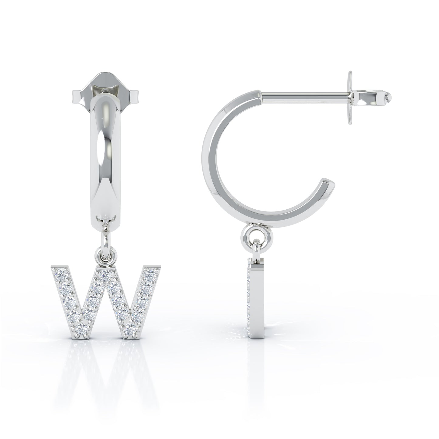Diamond Alphabet Initial Charm Huggie Earrings Sold As Half Pair in 14K Gold