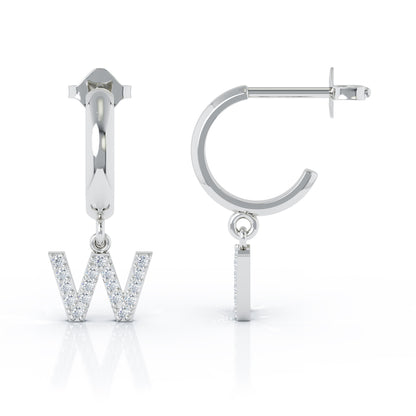 Diamond Alphabet Initial Charm Huggie Earrings Sold As Half Pair in 14K Gold