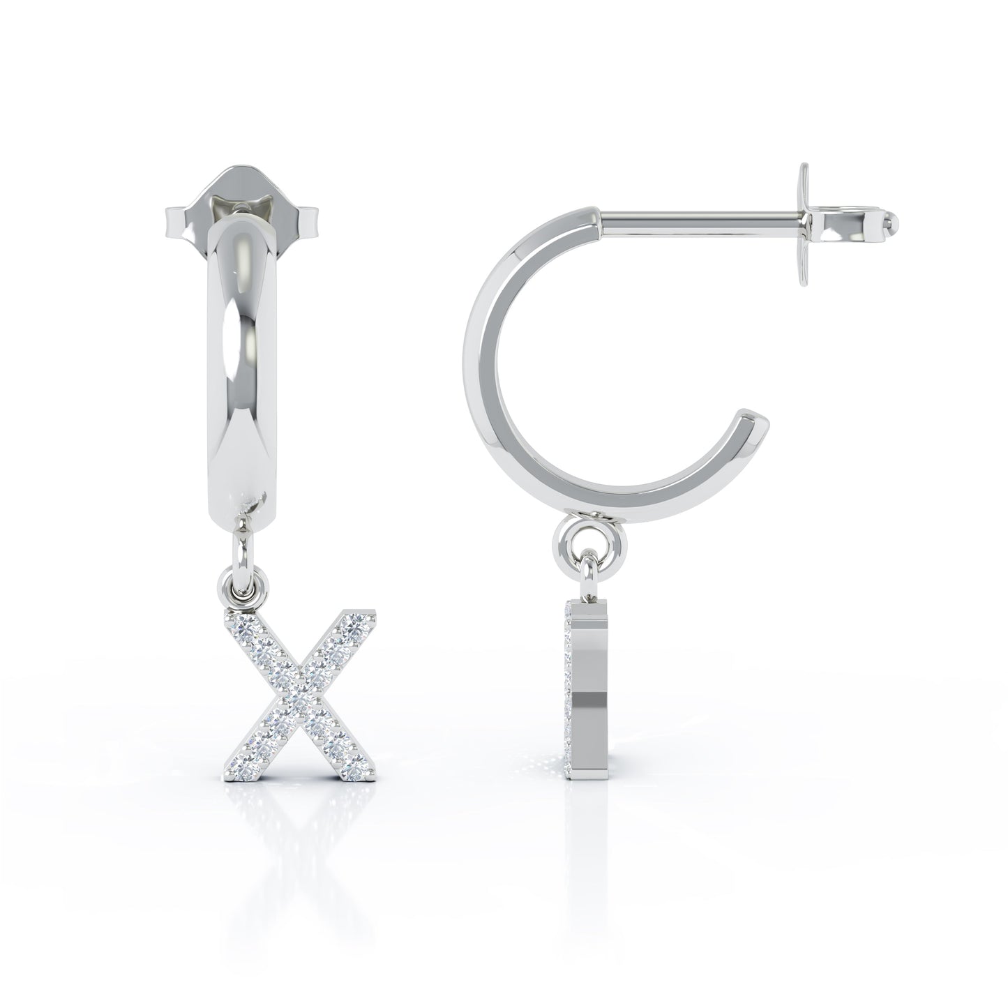 Diamond Alphabet Initial Charm Huggie Earrings Sold As Half Pair in 14K Gold