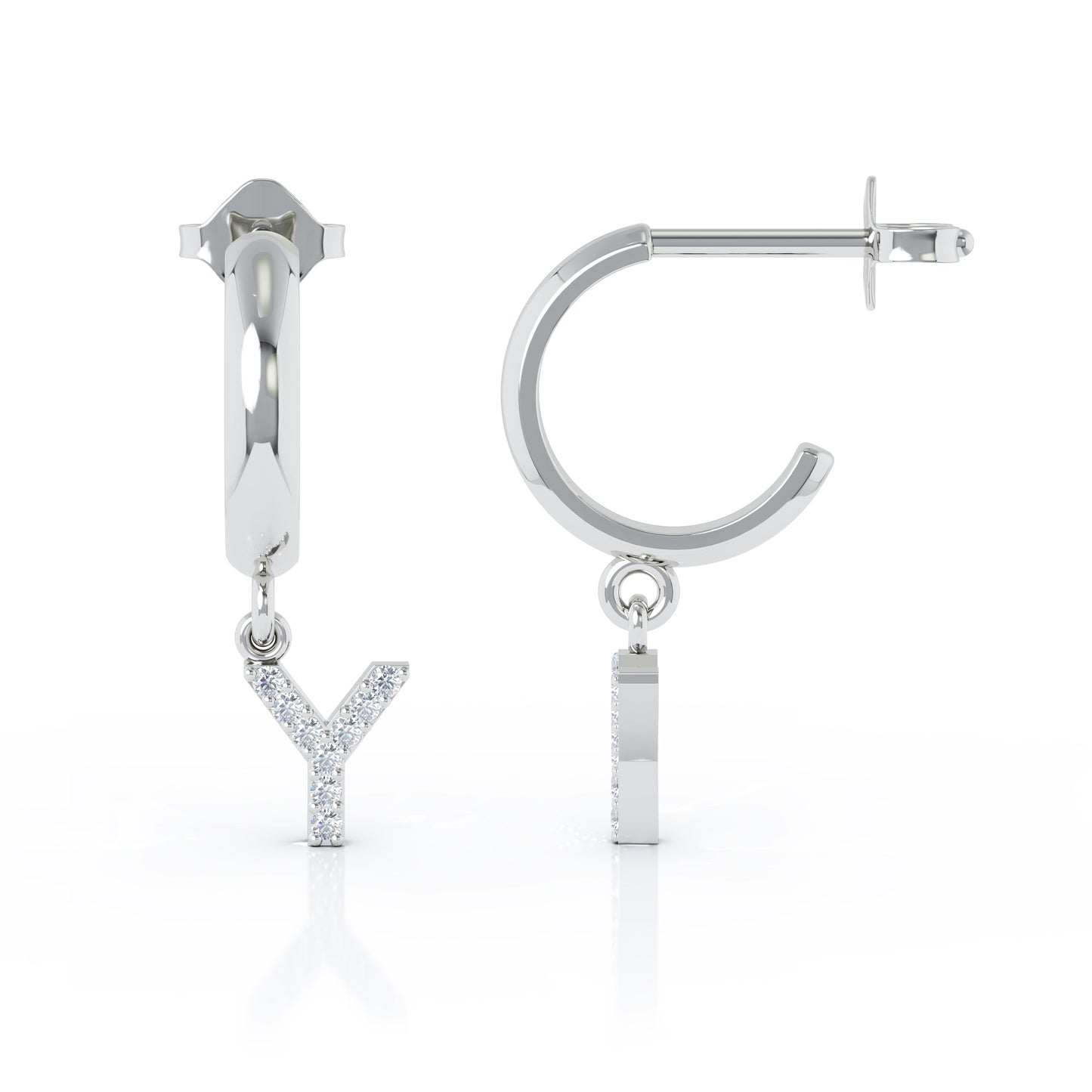 Diamond Alphabet Initial Charm Huggie Earrings Sold As Half Pair in 14K Gold