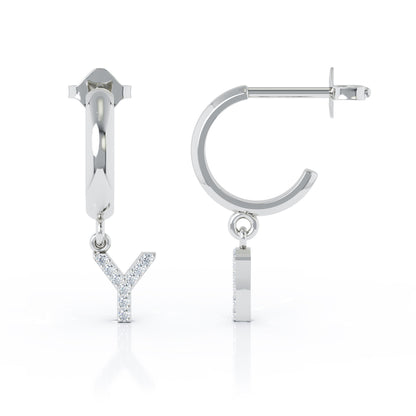 Diamond Alphabet Initial Charm Huggie Earrings Sold As Half Pair in 14K Gold