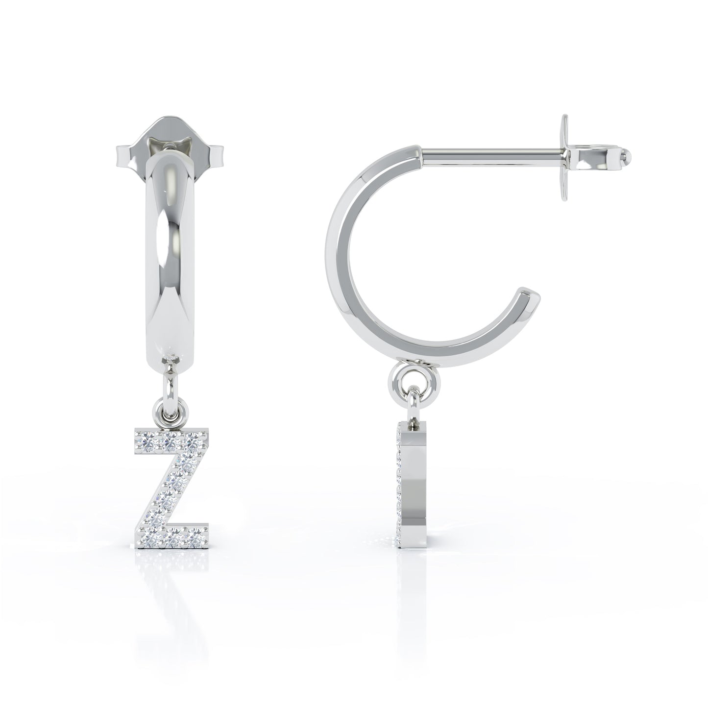 Diamond Alphabet Initial Charm Huggie Earrings Sold As Half Pair in 14K Gold